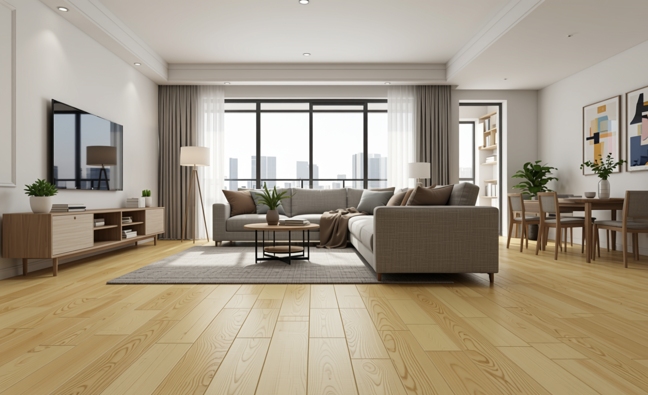 Light yellow mdf decorative sheet with vertical wood grain texture and matte finish.