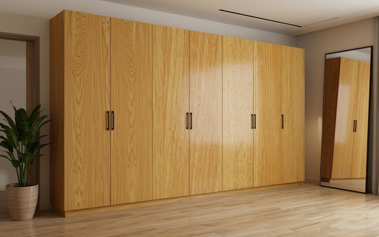 Light brown decorative mdf with vertical wood grain texture and smooth finish.