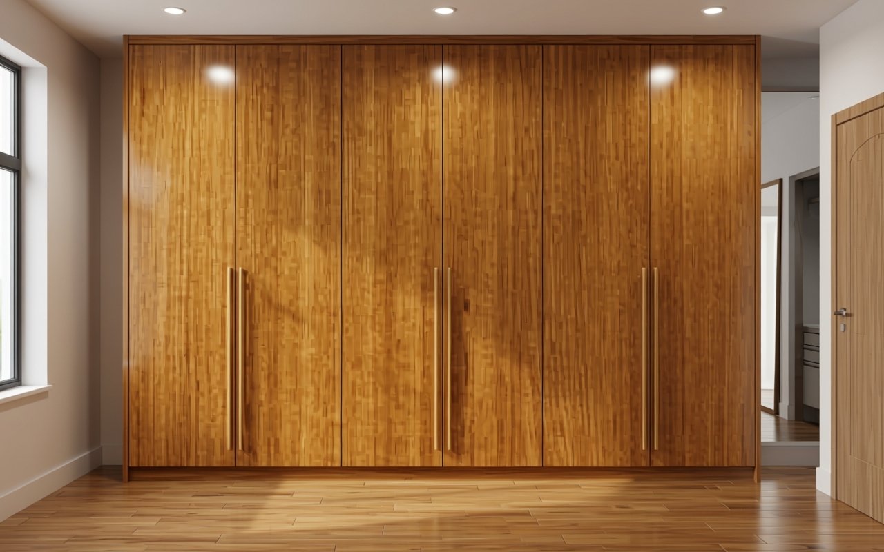 Light brown decorative mdf with vertical wood grain texture and subtle sheen.
