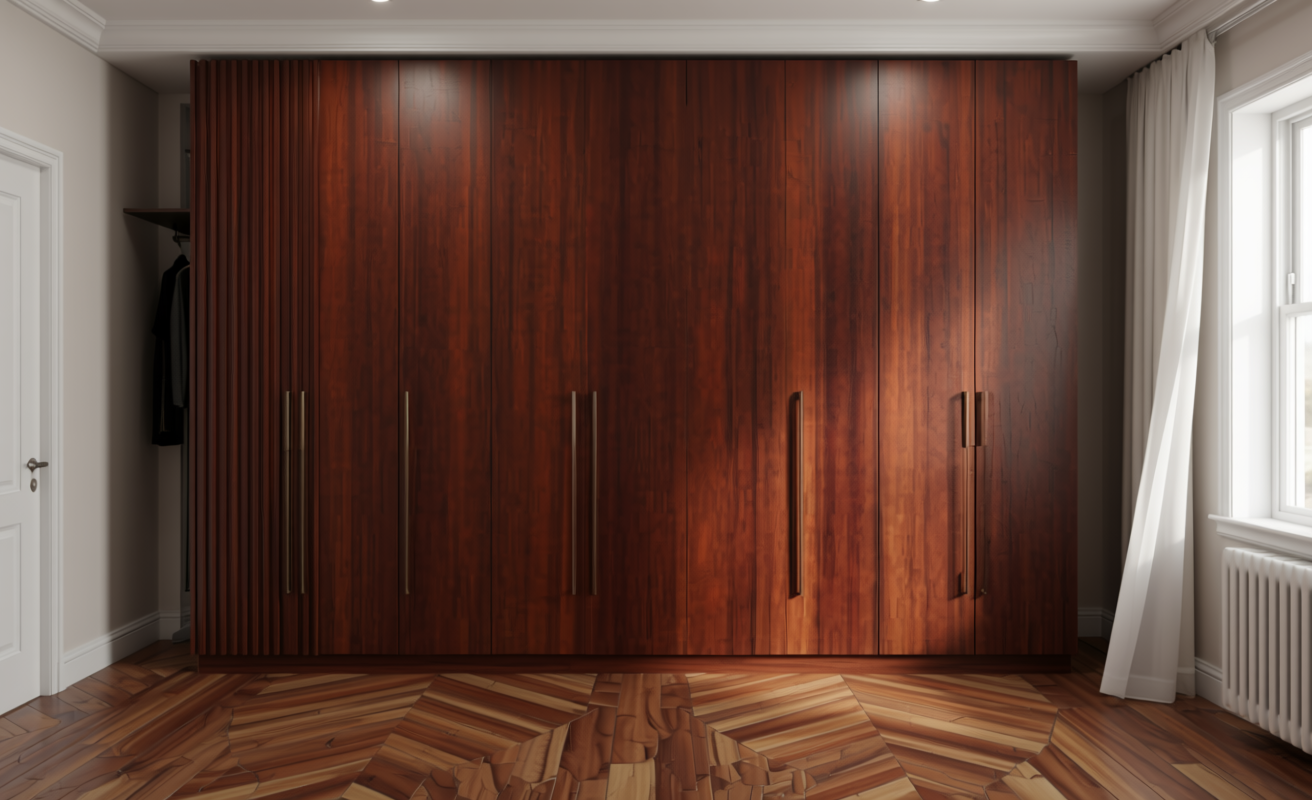 Dark brown decorative mdf sheet with vertical wood grain texture and rich tone.