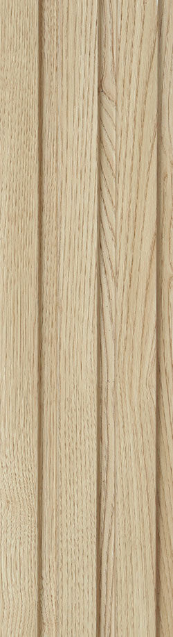 Beige wood louver panel with textured wood grain finish and vertical slats.