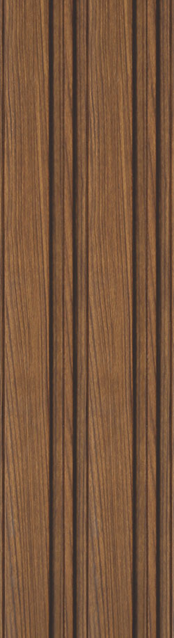Brown fluted louver panel with textured finish and wood grain pattern visible on vertical ridges