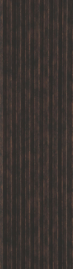 Brown wood louver panel with textured finish and vertical slats showing wood grain pattern and subtle sheen