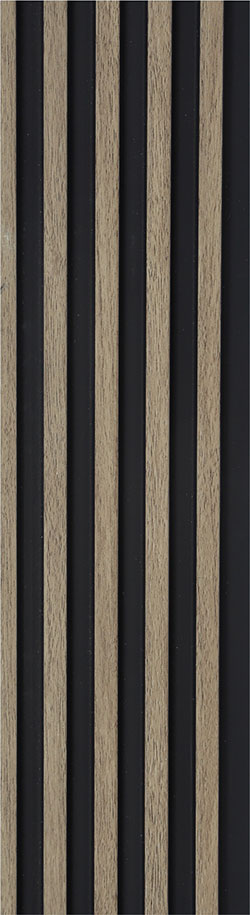 Brown wood grain texture louver panel with vertical slats and textured finish.