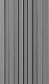 Grey fluted wall panel with textured finish and vertical grooves, showing a detailed close-up of the louver surface.