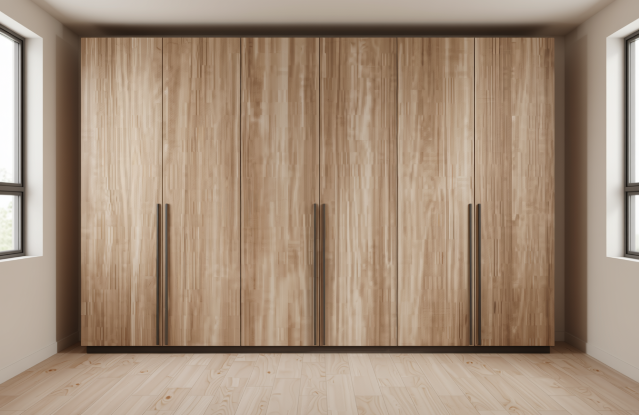 Light beige wood grain decorative mdf with vertical texture and subtle sheen.