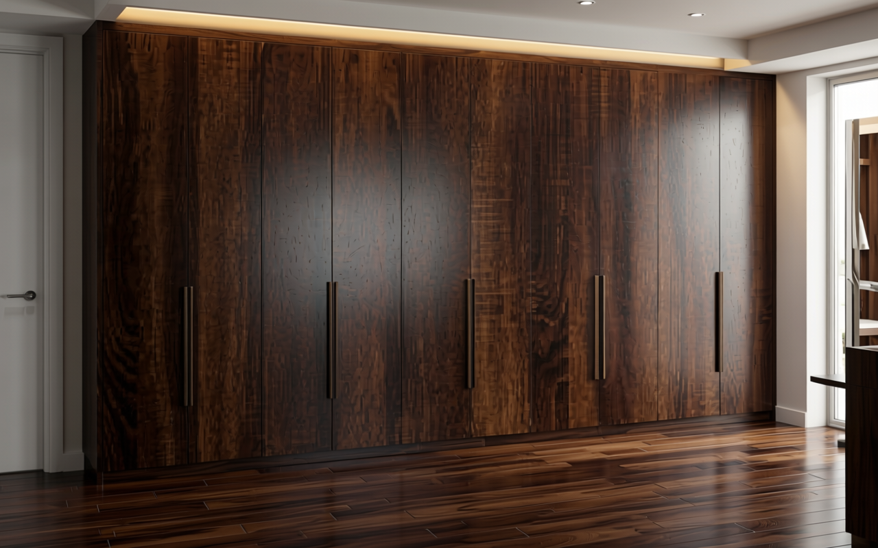 Dark brown decorative mdf with wood grain texture and vertical pattern.