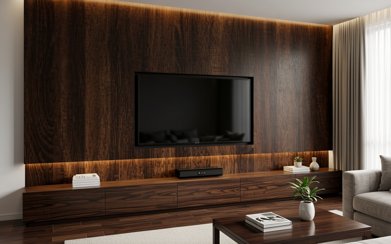 Dark brown decorative mdf with wood grain texture and vertical pattern.