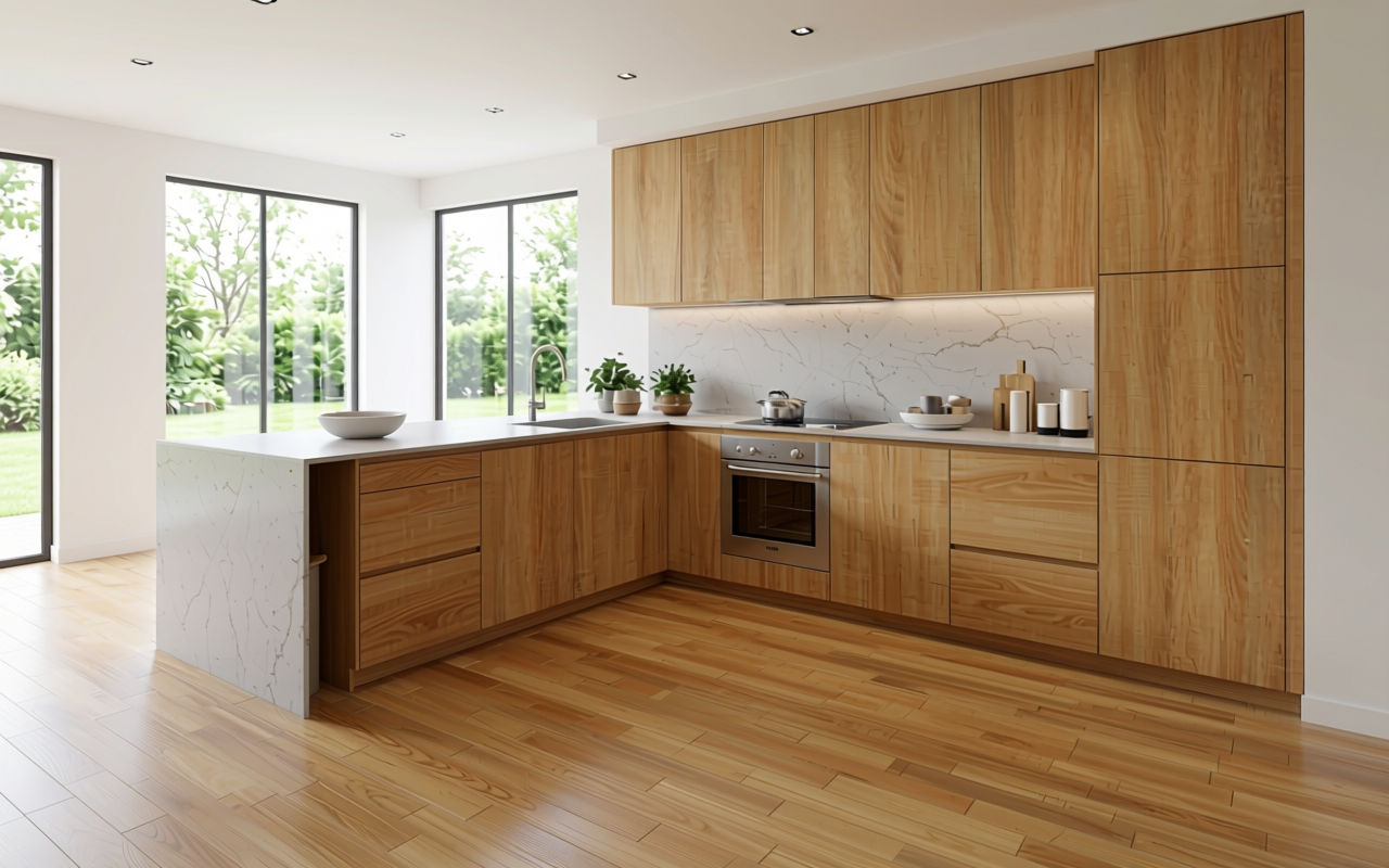 Light brown decorative mdf with wood grain texture and vertical pattern.