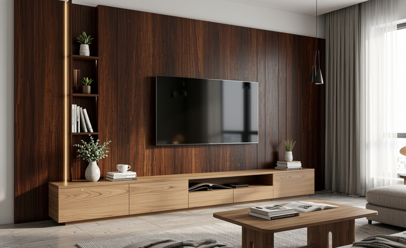 Dark brown decorative mdf sheet with textured wood grain pattern and vertical striations.