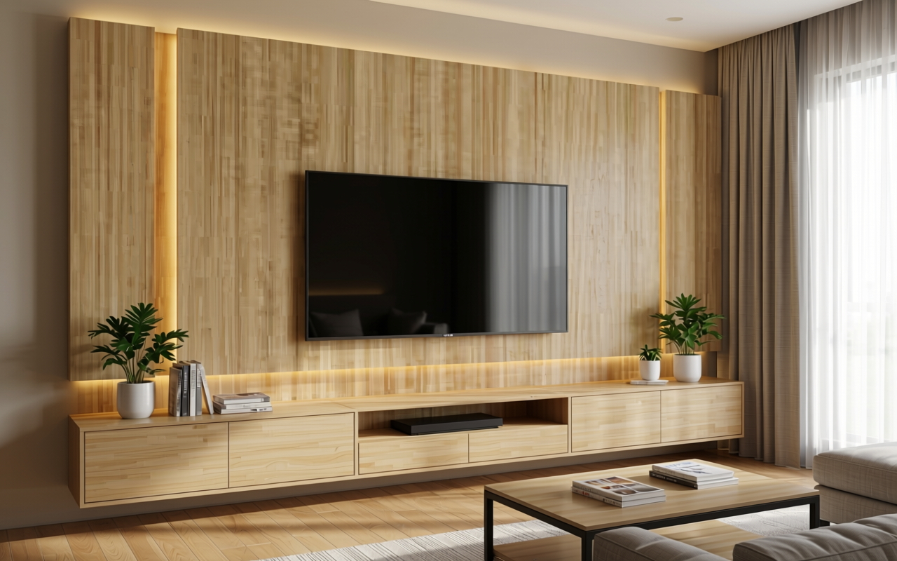Light beige decorative mdf with vertical wood grain texture and subtle sheen.
