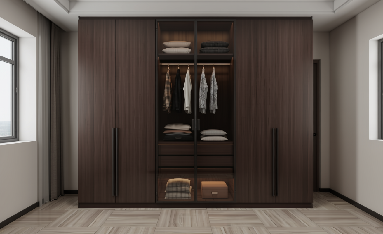 Dark brown textured decorative MDF sheet with subtle vertical pattern and matte finish.