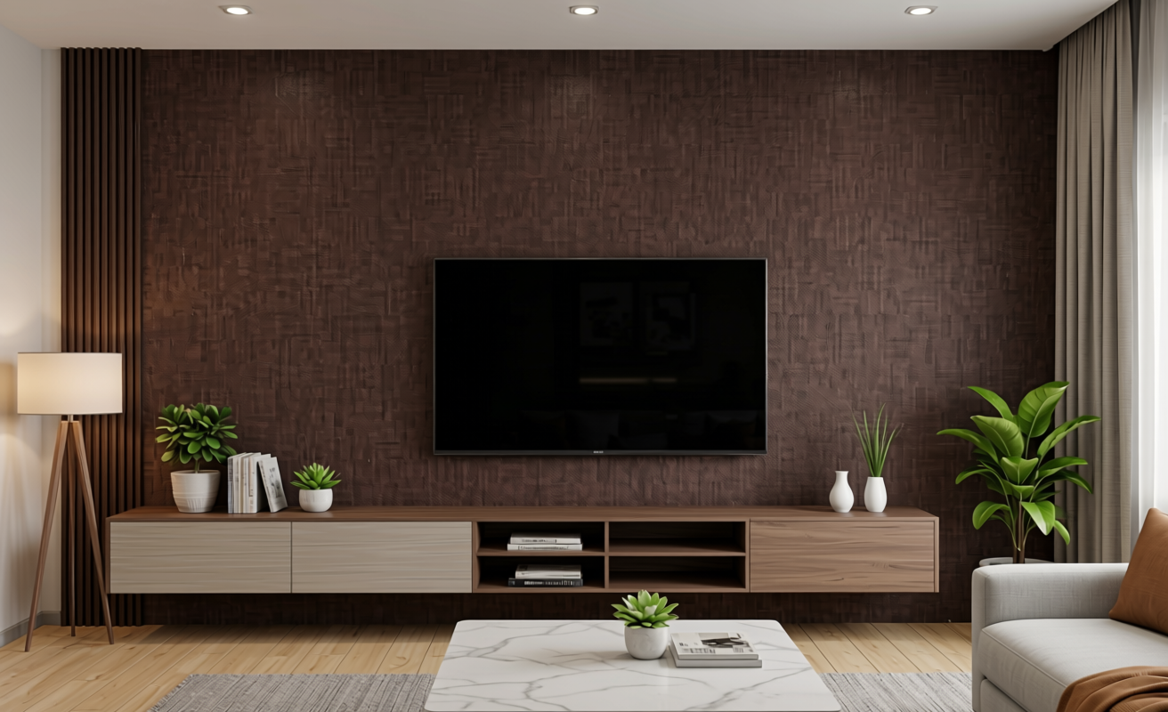 Dark brown textured decorative MDF sheet with subtle vertical pattern and matte finish.