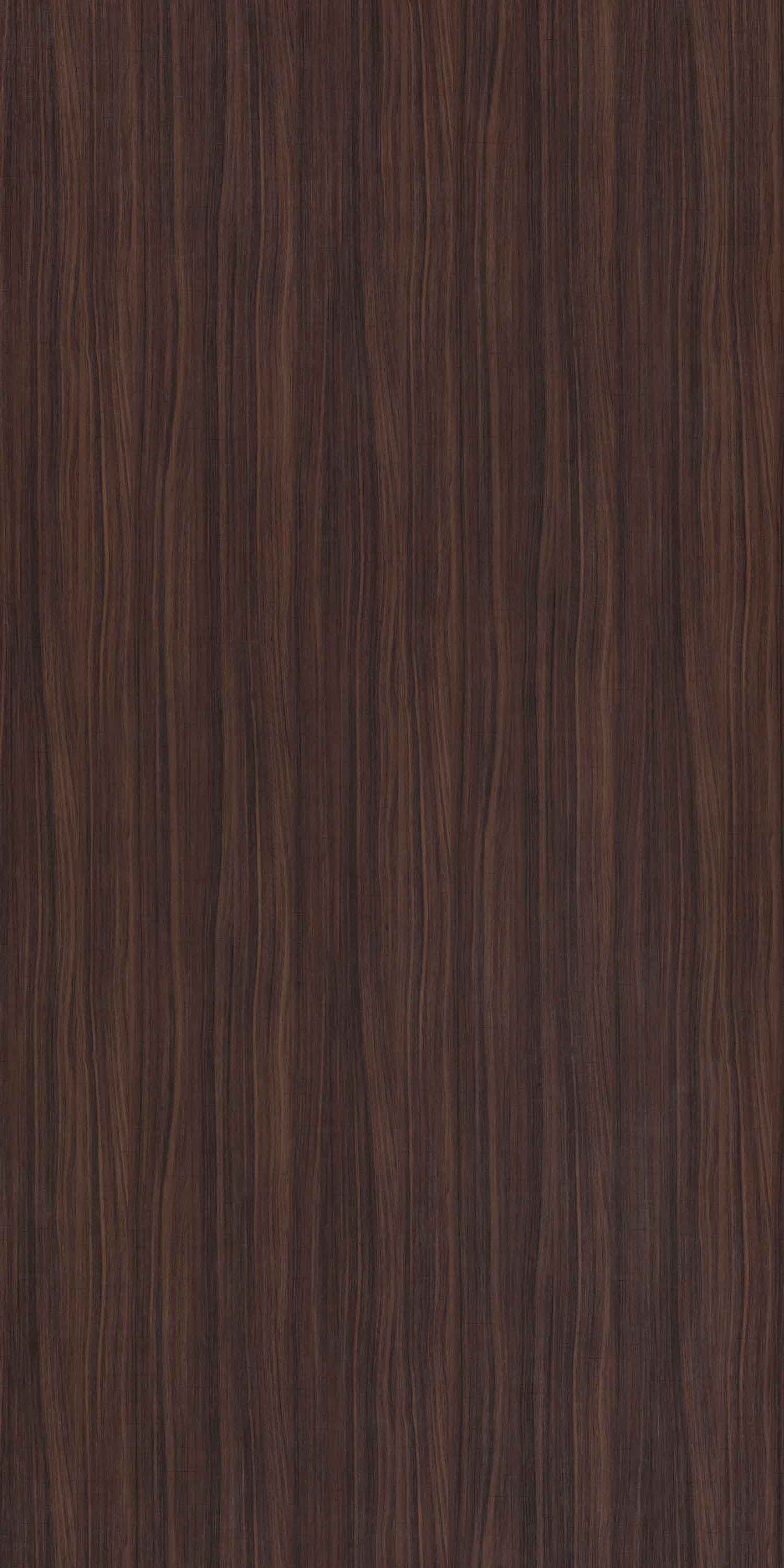 Dark brown wood laminate with suede finish and wavy grain pattern, showcasing textured surface and vertical wood grain