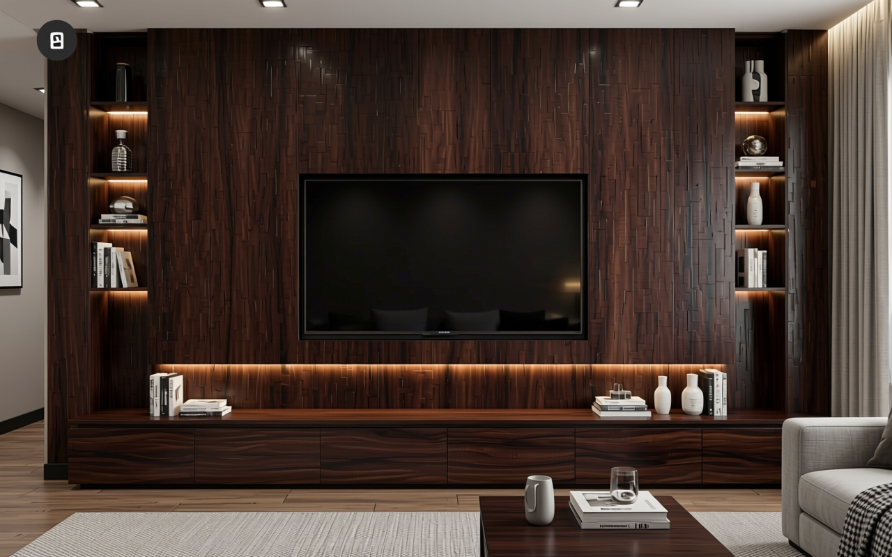 Dark brown decorative mdf sheet with textured wood grain pattern and vertical striations.