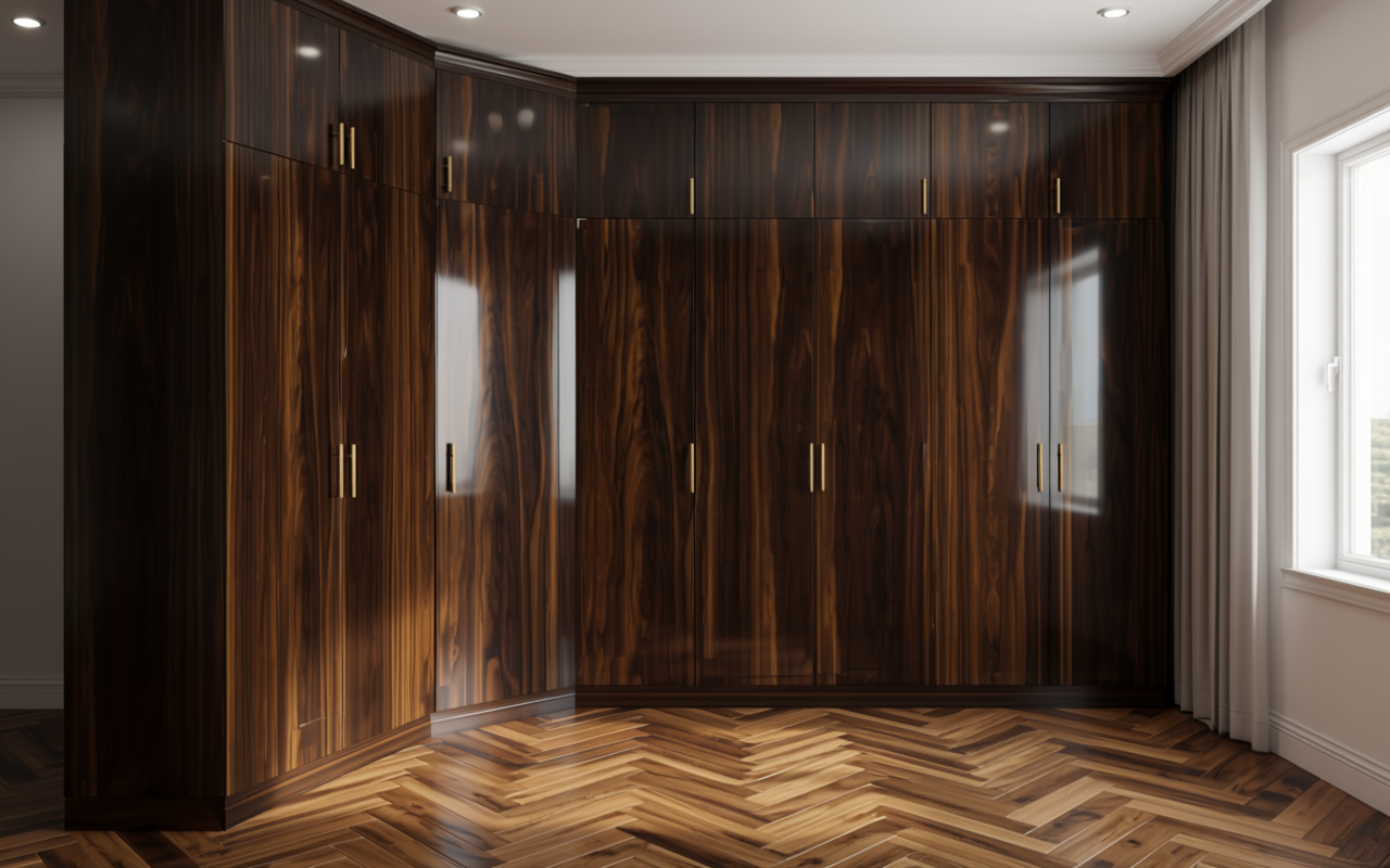 Dark brown decorative mdf with wood grain texture and vertical pattern.