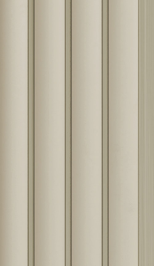 Beige fluted wall panel with textured finish and vertical grooves, showing a louver pattern with subtle sheen.