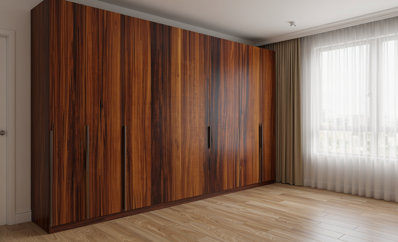 Brown decorative mdf with wood grain texture and vertical pattern.