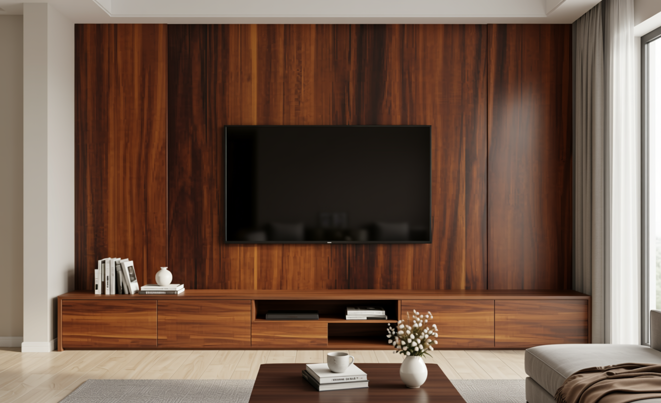 Brown decorative mdf with wood grain texture and vertical pattern.