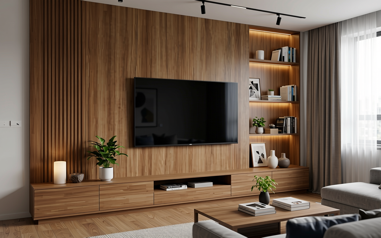 Brown decorative mdf with vertical wood grain texture and medium sheen finish.