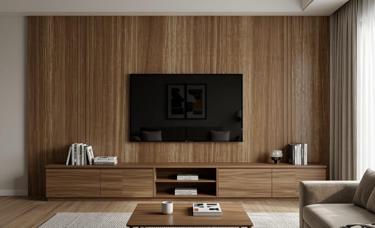 Brown decorative mdf with vertical wood grain texture and subtle sheen.