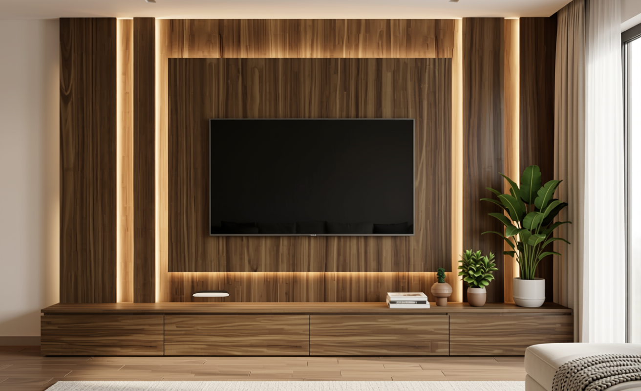 Brown decorative mdf with vertical wood grain texture and subtle sheen.