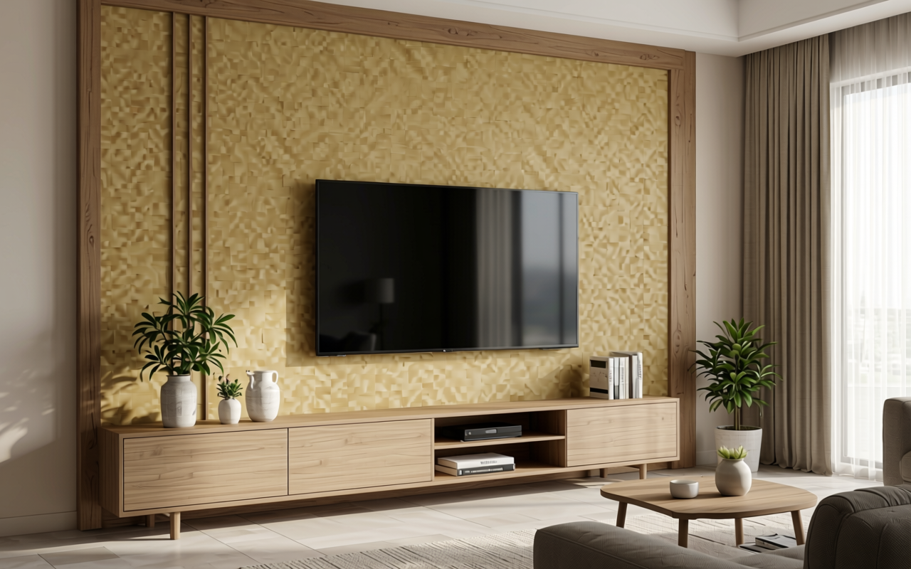Tan textured MDF sheet with diagonal geometric pattern and visible wood grain.