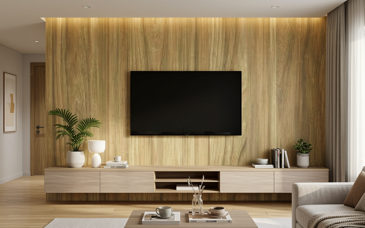 Light beige decorative mdf with vertical wood grain texture and subtle sheen.