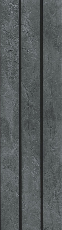 Brown textured marble wall panel with vertical slats and rough stone finish.
