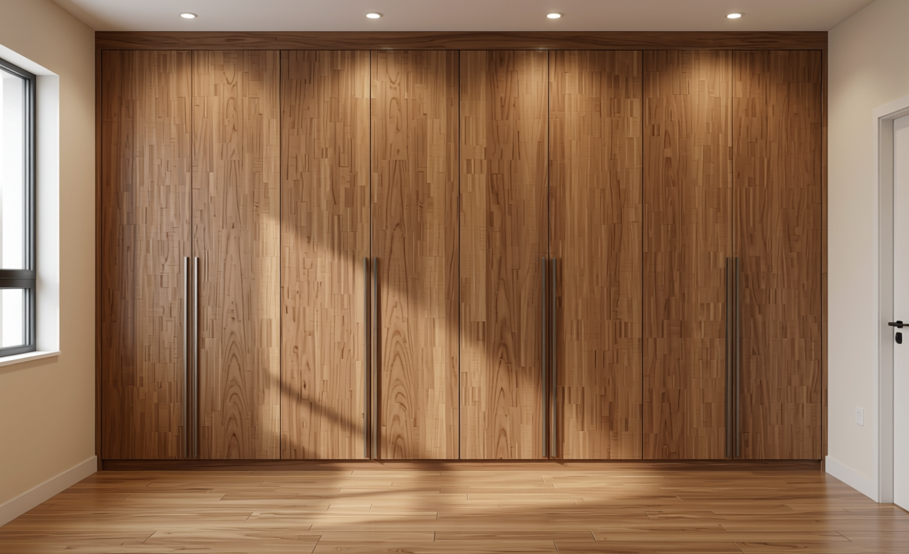 Light brown decorative mdf with vertical wood grain texture and subtle sheen.