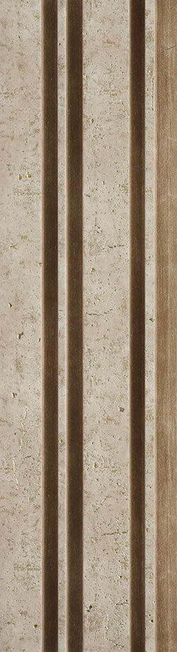 Beige textured marble louver panel with vertical grooves and stone pattern, showing rough texture and beige color variation.