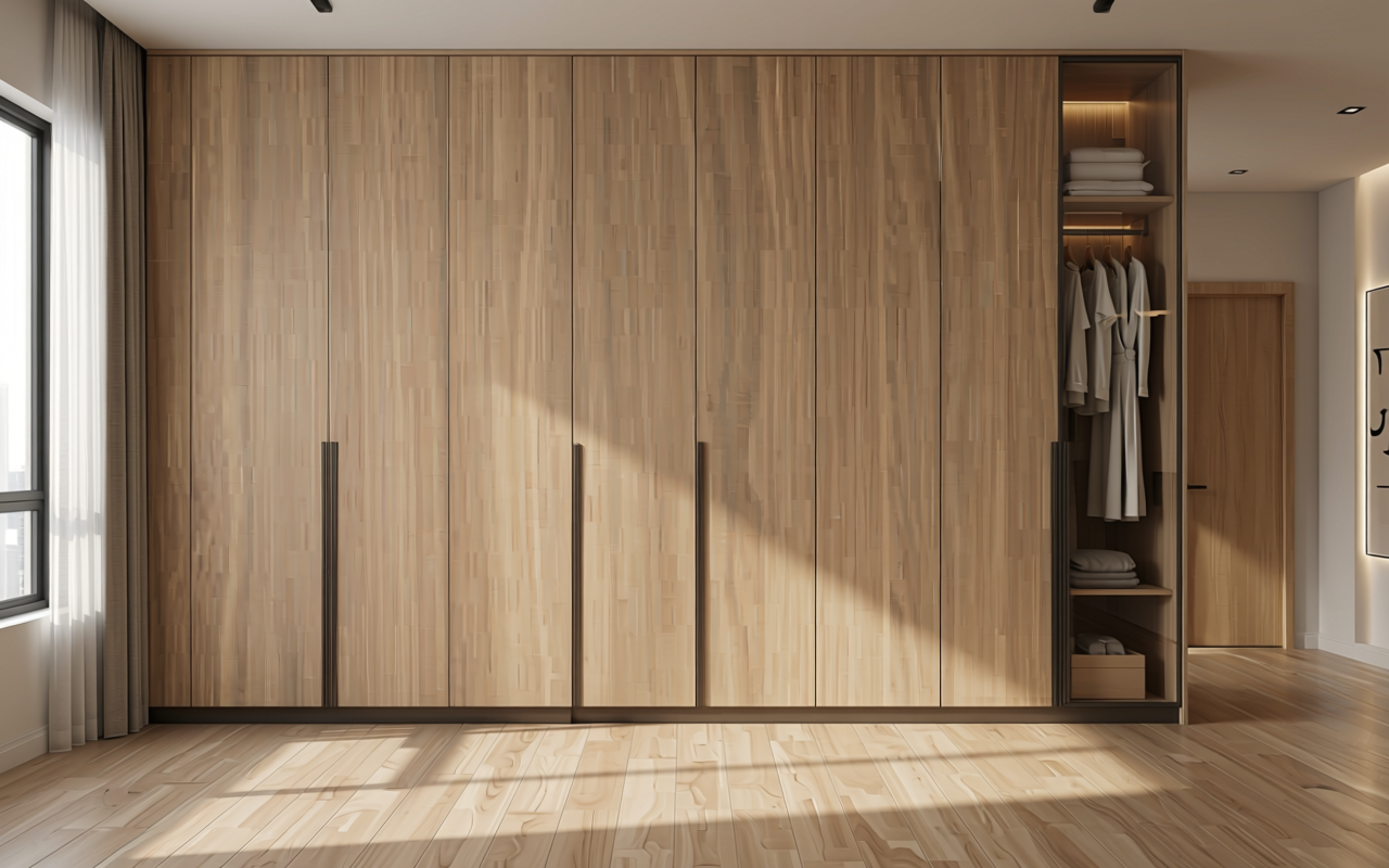 Light brown decorative mdf with vertical wood grain texture and subtle sheen.