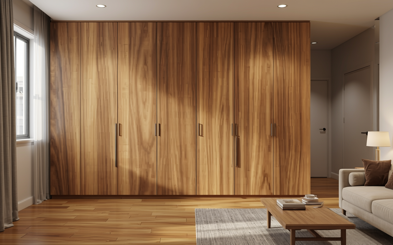 Light brown decorative mdf with vertical wood grain texture and subtle sheen.