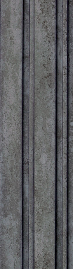Grey marble louver panel with textured finish and vertical grooves, showing mottled pattern and speckled details.