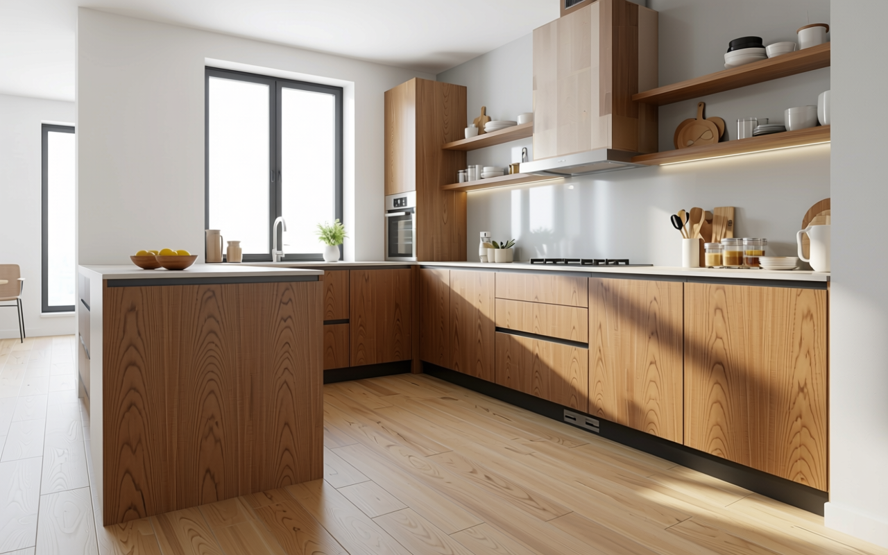 Light brown decorative mdf with wood grain texture and vertical grain direction.
