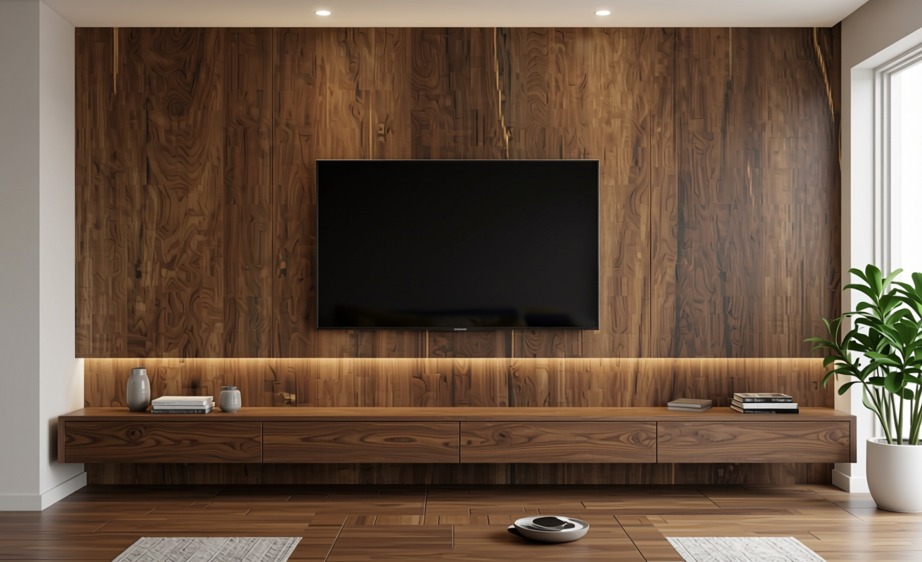 Brown decorative mdf with wood grain texture and vertical grain direction.