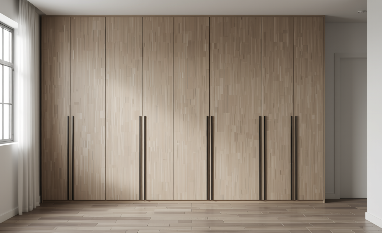 Light beige decorative mdf with vertical wood grain texture and subtle sheen.