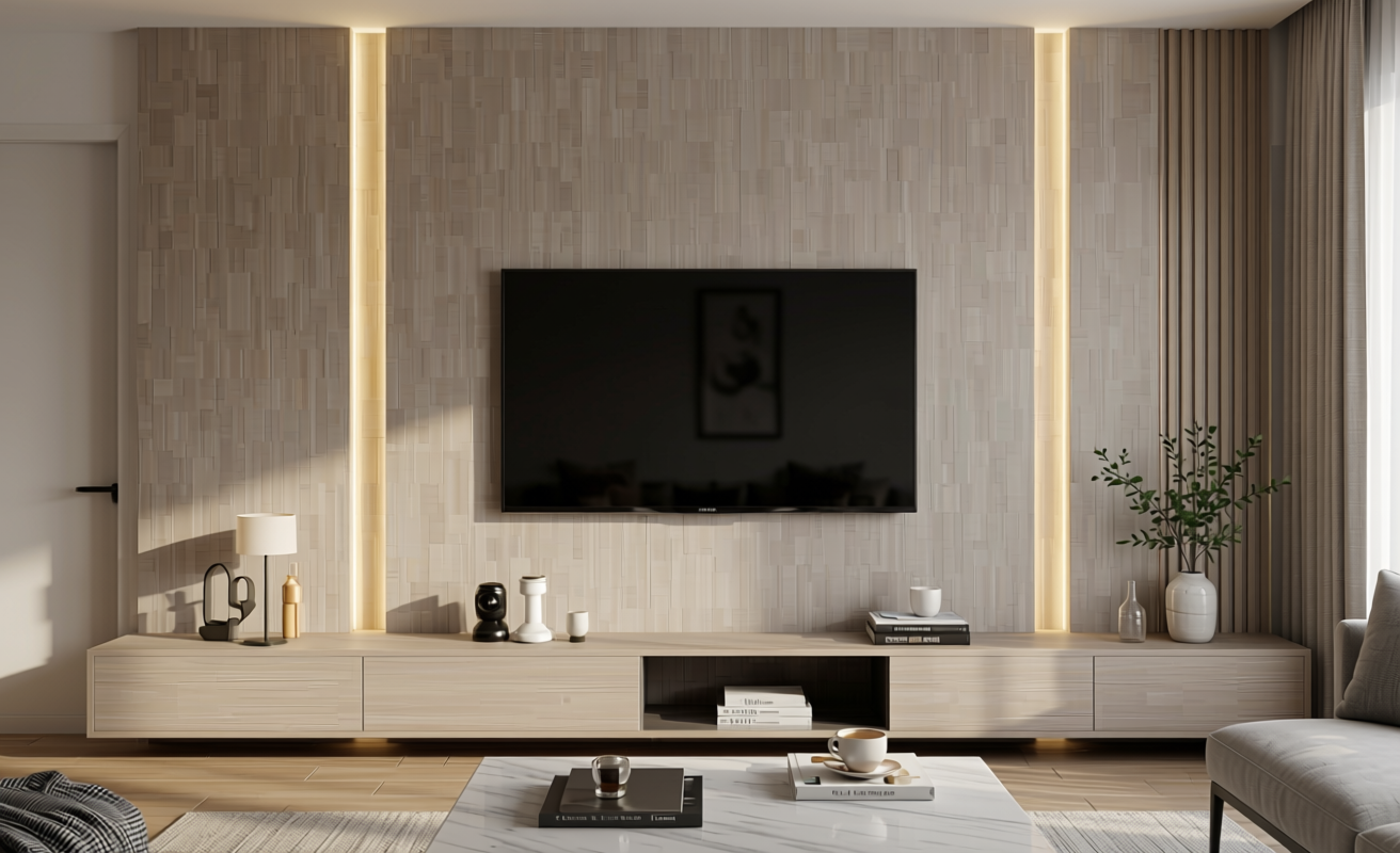 Light beige decorative mdf with vertical wood grain texture and subtle sheen.