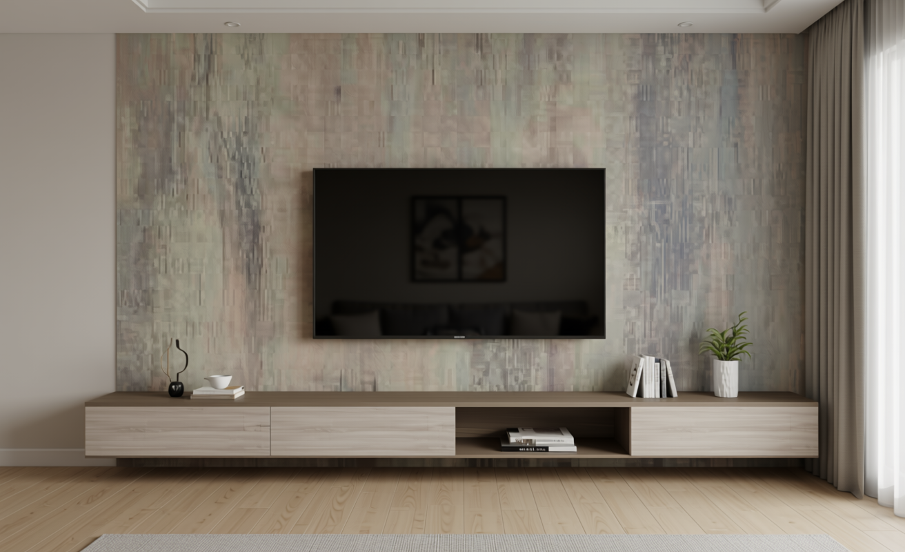 Textured mdf sheet with light gray and beige wood grain pattern, subtle sheen.