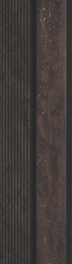 Brown textured louver panel with marble effect and ribbed pattern, showing speckled detail and rough finish.