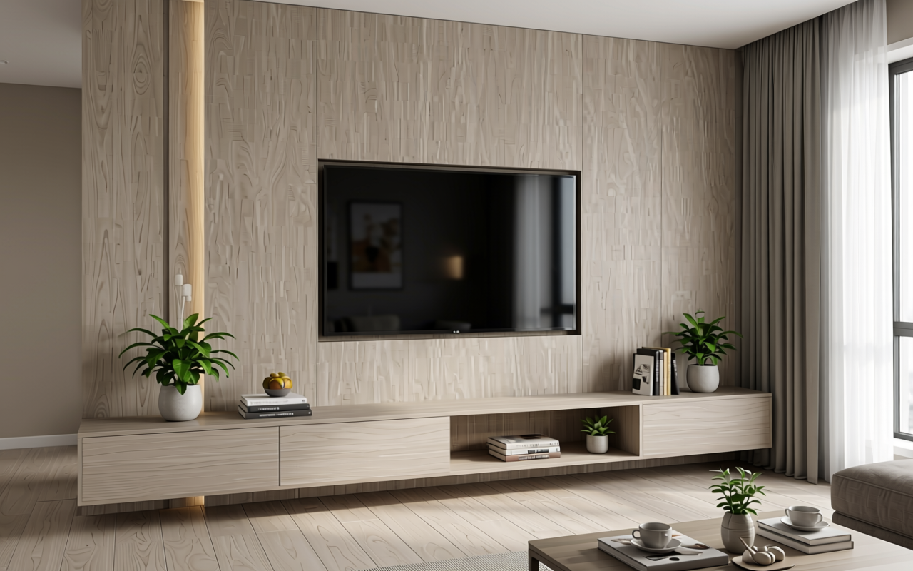 Light beige decorative mdf with wood grain texture and vertical pattern.
