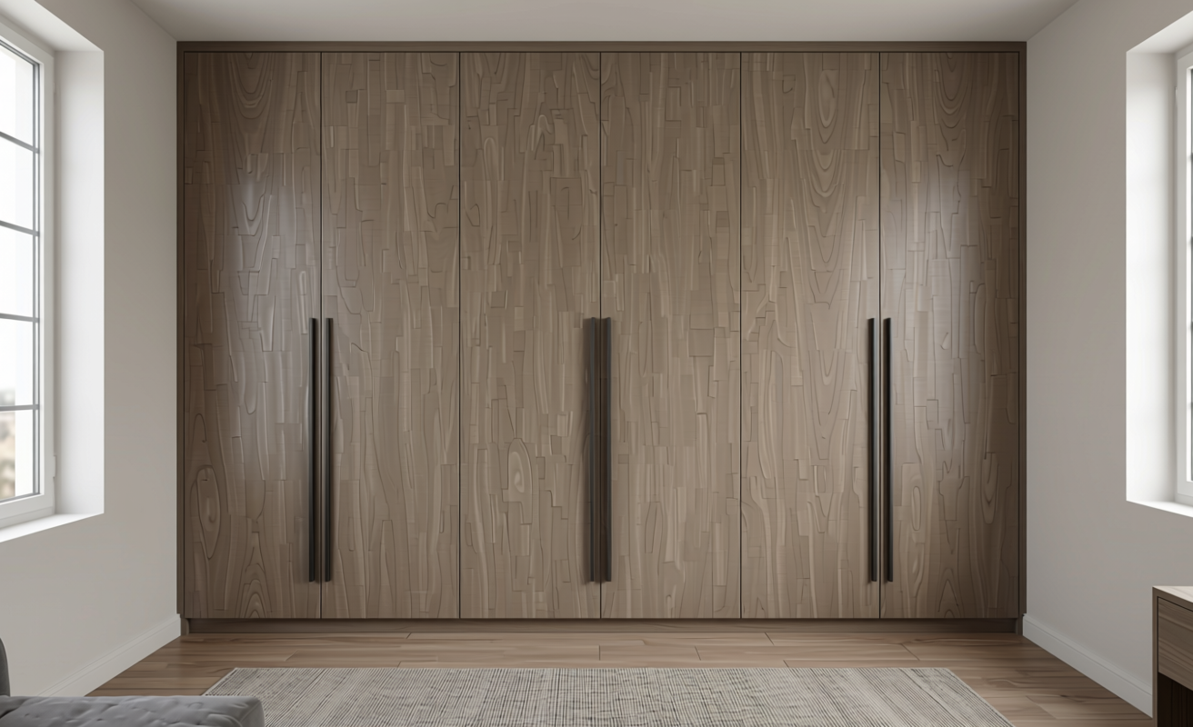 Grey decorative mdf with wood grain texture and vertical pattern.