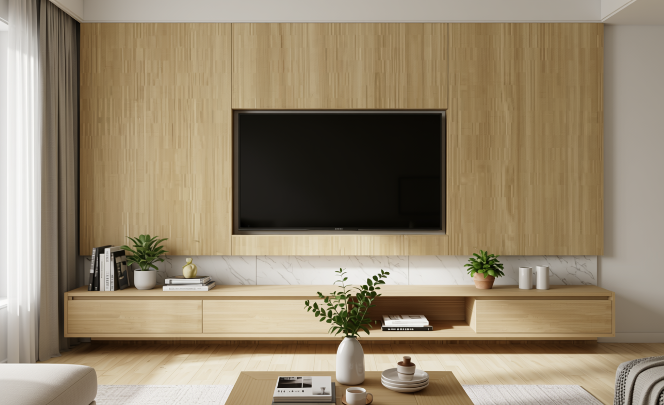 Light beige decorative mdf with vertical wood grain texture and matte finish.