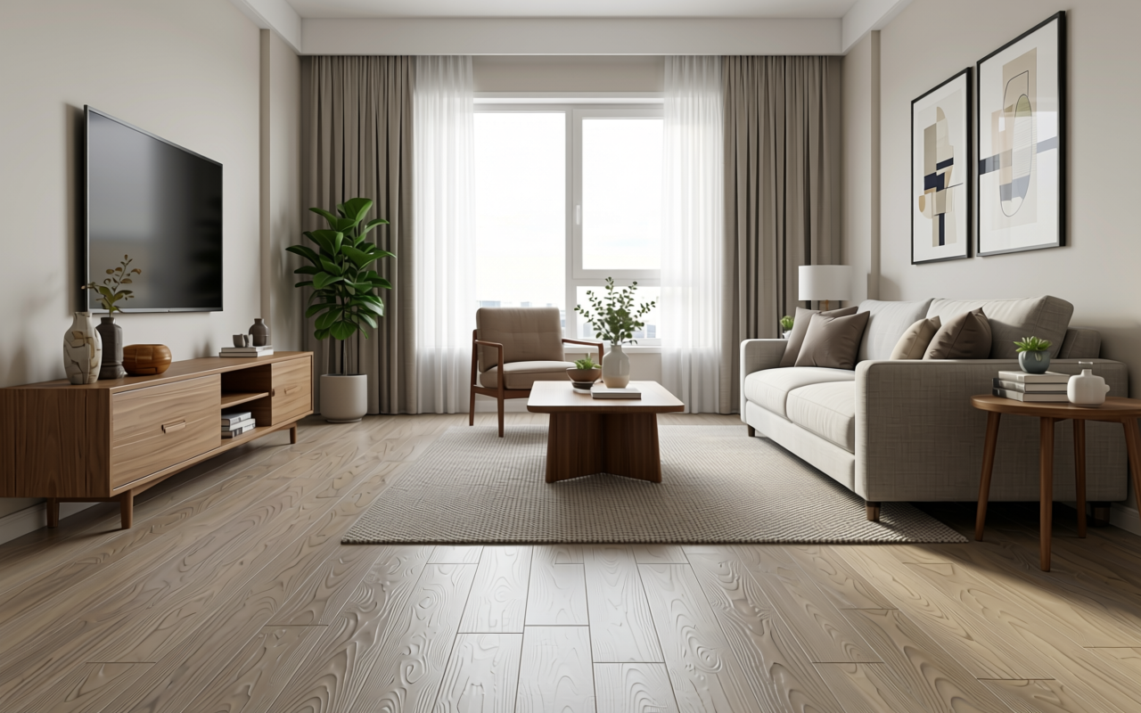 Light beige decorative mdf with textured wood grain pattern and vertical grain direction.