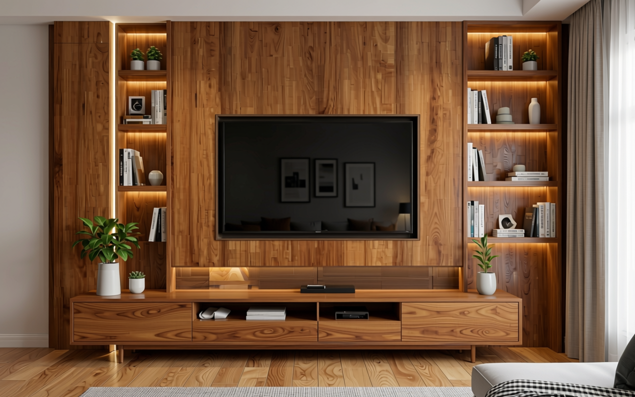 Wooden decorative mdf with textured finish, vertical grain, and medium brown color tone.