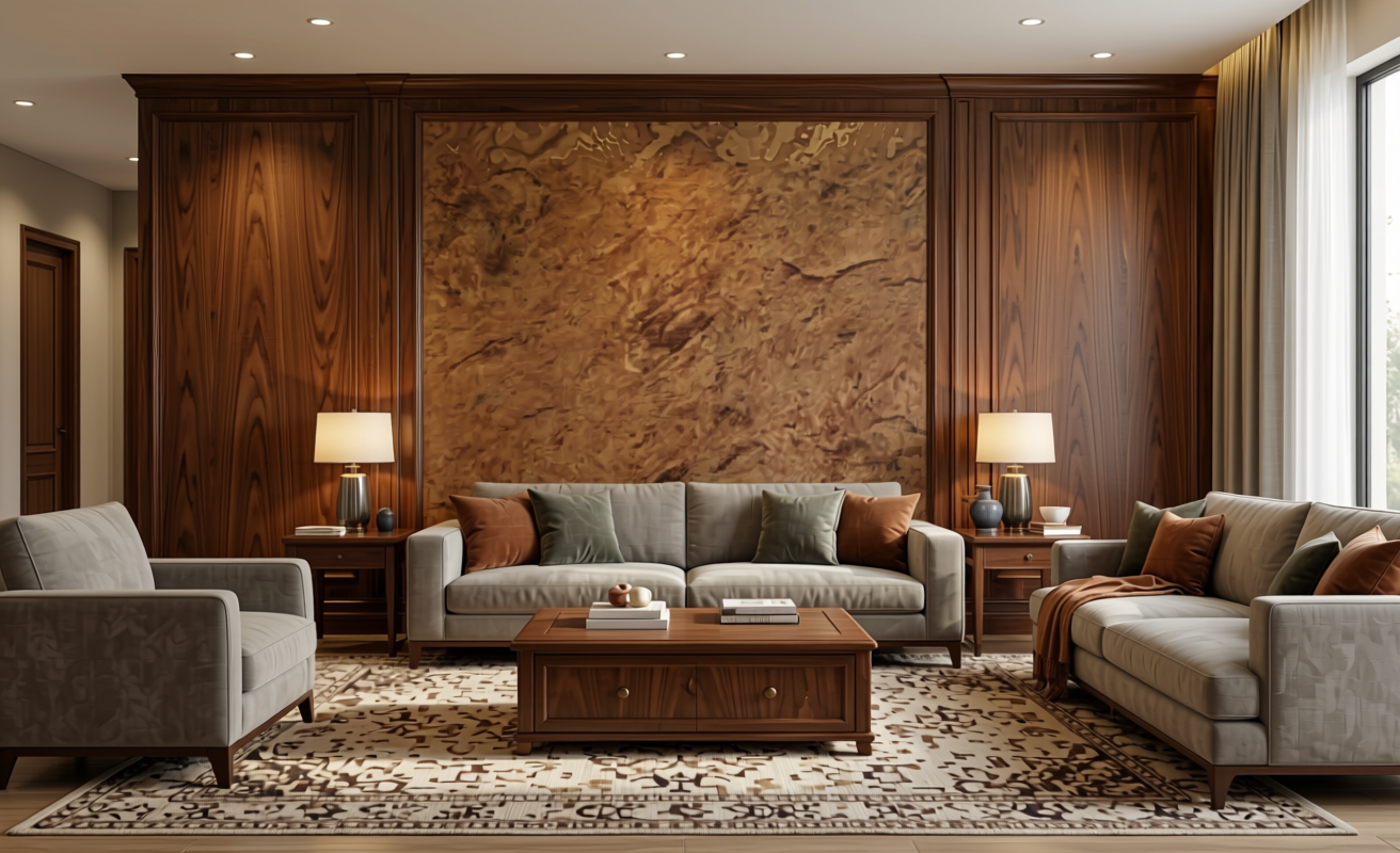 Brown textured mdf sheet with wood grain pattern and matte finish decorative surface.