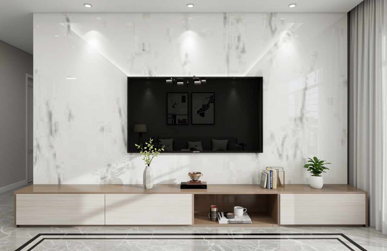 White marble-patterned decorative MDF sheet with subtle gray veining and textured finish.