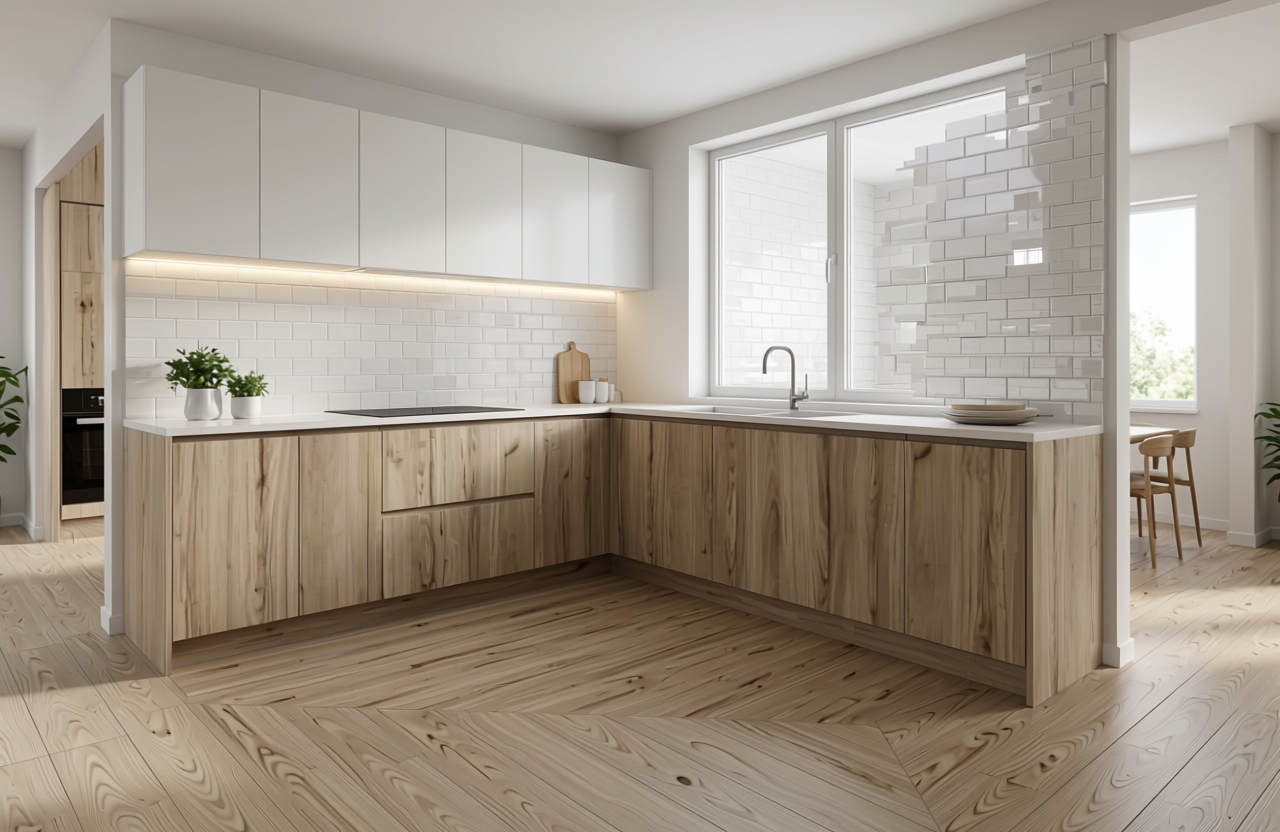 Light beige mdf sheet with wood grain texture and vertical pattern, decorative panel.