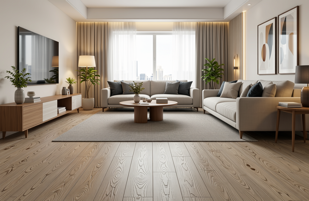 Light beige mdf sheet with wood grain texture and vertical pattern, decorative panel.