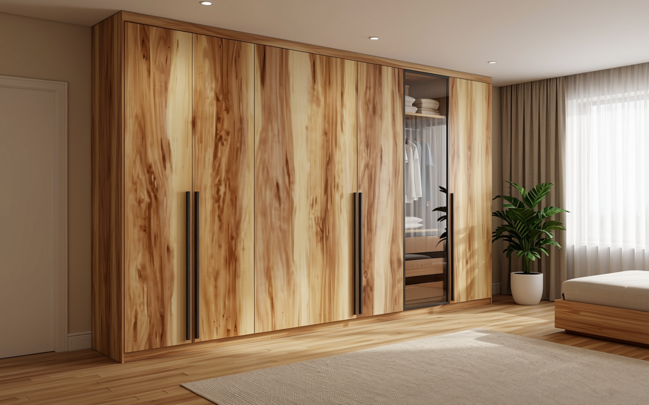 Light brown decorative mdf with wood grain texture and vertical pattern.